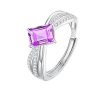 925 Sterling Silver Emerald Cut Gemstone Engagement Ring for Women Crisscross Twisted Knot Band Adjustable Luxury Cubic Zirconia Promise Wedding Band Amethys