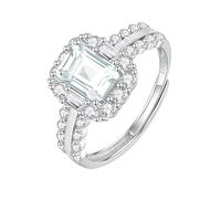 925 Sterling Silver Emerald Cut Ruby Engagement Ring For Women 14K Gold Plated Ring Band Aaa Cubic Zirconia Cocktail Eternity Promise Wedding Band For Her Clear Crystal