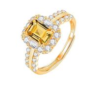 925 Sterling Silver Emerald Cut Ruby Engagement Ring For Women 14K Gold Plated Ring Band Aaa Cubic Zirconia Cocktail Eternity Promise Wedding Band For Her Citrine 14K Gold Plated