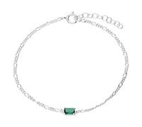 925 Sterling Silver Emerald Green Baguette Bracelet - Dainty Figaro Chain, Real Silver Womens's Bracelet with Glass Stone, Elegant May Birthstone Jewellery Gift for Her
