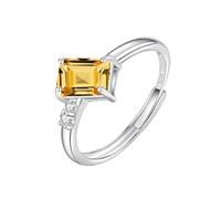 925 Sterling Silver Engagement Ring for Women Emerald Cut Natural Gemstone Ring Adjustable Cubic Zirconia Birthstone Promise Wedding Band for her Citrine