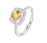 925 Sterling Silver Engagement Rings For Women Eternity Princess Round Cut Gemstones Ring Engagement Promise Wedding Band For Her Size Adjustable Citrine