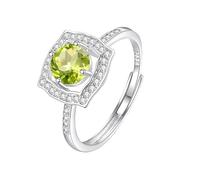 925 Sterling Silver Engagement Rings For Women Eternity Princess Round Cut Gemstones Ring Engagement Promise Wedding Band For Her Size Adjustable Peridot