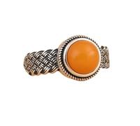 925 Sterling Silver Engagement Rings For Women Round Amber Open Adjustable Ring Woven Wire Twisted Rope Cable Band Vintage Jewelry Gifts For Women Girls