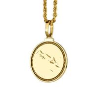 925 Sterling Silver Engraved Solomon Islands Map Round Medallion 25mm Pendant Necklace Gold Plated City Country Travel Travler Jewellery Love Location For Men & Women Gift Jewelry |LK_EGMP_0033