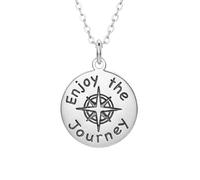 925 sterling silver enjoy the journey necklace compass |LK_NLC_02557 | true north pendant simple everyday jewelry inspirational quote travel traveler charm with 18 inch chain