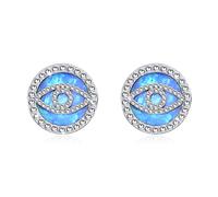 925 Sterling Silver Evil Eye Stud Earrings Hypoallergenic Small Blue Opal Stud Earrings Helix Piercing Earrings Evil Eye Jewellery Gift for Women Teen Girls