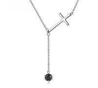 925 Sterling Silver Faith & Black Tassel Long Necklace Women Authentic Sterling Silver Jewelry