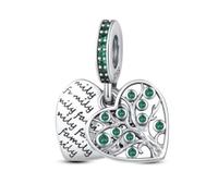 925 Sterling Silver Family Roots Tree Double Hearts Dangle Bead Charms For Pandora Bracelets Charms Necklace | Cubic Zirconia Enamel Charm | Gift Boxed