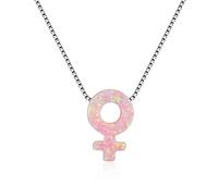 925 Sterling Silver Female Symbol Pink/white Fire Opal Necklace Fine Lesbian Lgbt Jewelry Gift For Women Girls