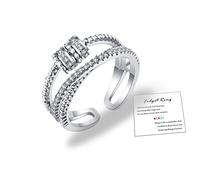 925 Sterling Silver Fidget Ring for Anxiety Silver Anxiety Rings for Women Adjustable Beads Stress Relief Spinner Ring Cubic Zirconia Thumb Rings for Stress Relief Silver Fidget worry Rings Mood Ring