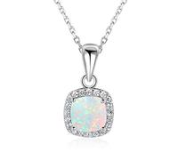925 Sterling Silver Fire Opal Pendant Necklaces Cubic Zirconia Square White Opal Stone Necklace Gift For Women