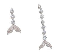 925 Sterling Silver Flat Back Earrings for Women, Mermaid Tail Design Cubic Zirconia Studs, Birthday Gifts for Her, Jewelry Gift Box Included