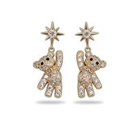 925 Sterling Silver Flat Back Earrings for Women, Minimalist Bear Studs with Crystal Star, Birthday Gifts for Her, Jewelry Gift Box Included