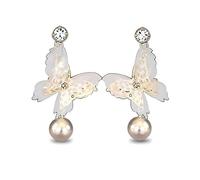 925 Sterling Silver Flat Back Earrings for Women, Minimalist Butterfly Pearl Drop Earrings, Birthday Gifts for Her, Jewelry Gift Box Included