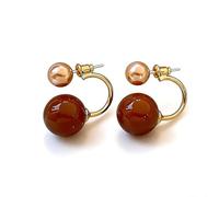 925 Sterling Silver Flat Back Earrings for Women, Minimalist Gold Hoop with Brown Resin Beads, Birthday Gifts for Her, Jewelry Gift Box Included