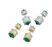 925 Sterling Silver Flat Back Earrings for Women, Minimalist Green Cubic Zirconia Studs, Birthday Gifts for Her, Jewelry Gift Box IncludedJewelry Gift Box Included for Girls Nickel Free