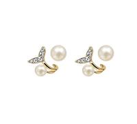 925 Sterling Silver Flat Back Earrings for Women, Minimalist Pearl & Crystal Mermaid Tail Studs, Birthday Gifts for Her, Jewelry Gift Box Included