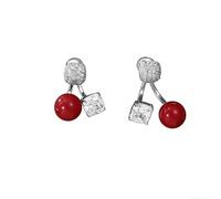925 Sterling Silver Flat Back Earrings for Women, Minimalist Studs with Red Resin & Cubic Zirconia, Birthday Gifts for Her, Jewelry Gift Box Included