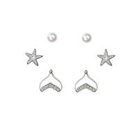 925 Sterling Silver Flat Back Earrings for Women, Minimalist Tiny Stud Earrings with Pearl, Star & Mermaid Tail Design, Birthday Gifts for Her, Jewelry Gift Box Included