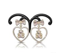 925 Sterling Silver Flat Back Earrings with Crystal Heart and Teddy Bear Design, Minimalist Hypoallergenic Studs for Sensitive Ears, Gift Box Included