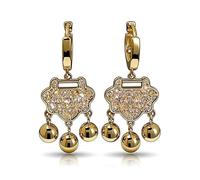 925 Sterling Silver Flat Back Earrings with Cubic Zirconia & Gold Tone Bells - Hypoallergenic Sleep Earrings for Sensitive Ears, Birthday or Gift for Her with Jewelry Gift Box Included
