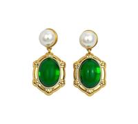 925 Sterling Silver Flat Back Earrings with Emerald Green Stone and Pearl Drop, Hypoallergenic Nickel Free Studs