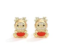 925 Sterling Silver Flat Back Earrings with Gold Plated Reindeer Design, Hypoallergenic Studs for Sensitive Ears, Perfect for Birthday or angs, Jewelry Gift Box Included