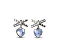925 Sterling Silver Flat Back Earrings with Heart Opal Charm and Crystal Cross Studs - Hypoallergenic Sleep Earrings for Sensitive Ears, Gift Box Included, Ideal Birthday or angs for Her