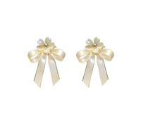 925 Sterling Silver Flat Back Earrings with Pearl Flower and Satin Bow, Hypoallergenic Studs for Sensitive Ears, Birthday Gifts for Her with Jewelry Gift Box Included