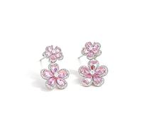 925 Sterling Silver Flat Back Earrings with Pink Crystal Flowers, Hypoallergenic Studs for Sensitive Ears, Birthday or Anniversary Jewellery Gifts for Women, Gift Box Included
