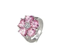 925 Sterling Silver Flower Cluster Ring for Women Pink Heart-Shaped Cubic Zirconia Rings Promise Love Halo Engagement Wedding Band Eternity Ring (9#)