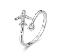 925 Sterling Silver Flying Plane Open Finger Rings For Women Clear Cz Adjustable Rings Fine Jewelry