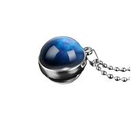 925 Sterling Silver for Men and Women, Double Sided Planet Venus Earth Dome Glass Necklaces, Saturn Gold, Solar System Necklace