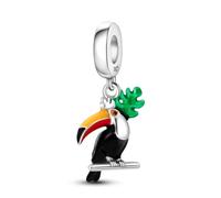 925 Sterling Silver Forest Toucan Exotic Bird Dangle Charm Bead For Pandora Bracelets Charms Necklace | Enamel Charm | Gift Boxed