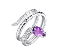 925 Sterling Silver Gemstone Ring For Women Textured Carved Snake Cubic Zirconia Rings Adjustable Cystal Band Engagement Cocktail Wedding Band Gift With Box Amethyst
