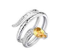 925 Sterling Silver Gemstone Ring For Women Textured Carved Snake Cubic Zirconia Rings Adjustable Cystal Band Engagement Cocktail Wedding Band Gift With Box Citrine