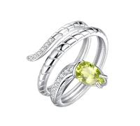 925 Sterling Silver Gemstone Ring For Women Textured Carved Snake Cubic Zirconia Rings Adjustable Cystal Band Engagement Cocktail Wedding Band Gift With Box Peridot