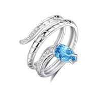 925 Sterling Silver Gemstone Ring For Women Textured Carved Snake Cubic Zirconia Rings Adjustable Cystal Band Engagement Cocktail Wedding Band Gift With Box Topaz
