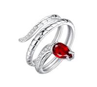 925 Sterling Silver Gemstone Ring For Women Textured Carved Snake Cubic Zirconia Rings Adjustable Cystal Band Engagement Cocktail Wedding Band Gift With Box Ruby