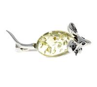 925 Sterling Silver & Genuine Honey Baltic Amber Jewellery - Mouse Brooch 4107L