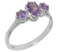 925 Sterling Silver Genuine Natural Amethyst Womens Statement Ring Size M Made in England British Hallmark