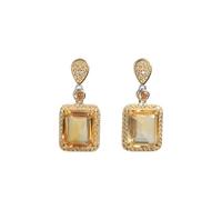 925 Sterling Silver Gold-Plated Citrine Earrings - Square Yellow Crystal Drop Dangle Earrings with CZ Halo, Hypoallergenic Vintage Jewelry for Women with RTT Jewelry Box
