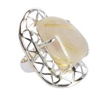 925 Sterling Silver Golden Rutile Quartz Ring Fancy 29x18mm Natural Golden Cabochon Handmade Boho Jewelry for Women Statement Cocktail Gift M 1/2, 53 (16.9)