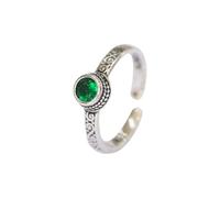 925 Sterling Silver Green Zircon Ring For Women Statement Carved Pattern Ring Open Adjustable Finger Band Engagement Jewelry Gifts For Women Girls