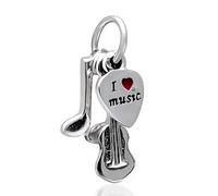 925 Sterling Silver Guitar Charm Note Charm Music Charm Anniversary Charm for Pandora Charm Bracelet (B)
