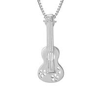925 Sterling Silver Hawaiian Guitar Ukulele Necklace Pendant with 18" Box Chain, Nickle Free Hypoallergenic for Sensitive Skin, Musical Instrument Jewelry with Gift Box