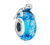 925 Sterling Silver Hawaiian Sea Turtle Charm, Holiday Pendants with Blue Murano Glass, Christmas Gifts for Women, Girls DIY European Style Bracelet&Necklace