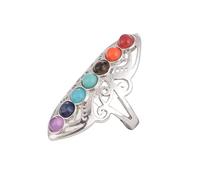 925 Sterling Silver Healing Hollow Stone Adjustable 7 Chakra Ring Aura Gemstone Ring 7 Chakra Religion Healing Balance Stone Rings Bracelet Color Chakra Healing Style Female Ring