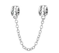 925 Sterling Silver Heart Charm Chain Charm Clasp Safety Clip Stopper Charm Spacer Charm Anniversary Charm Birthday Charm for Pandora Charms Bracelet (Silver)